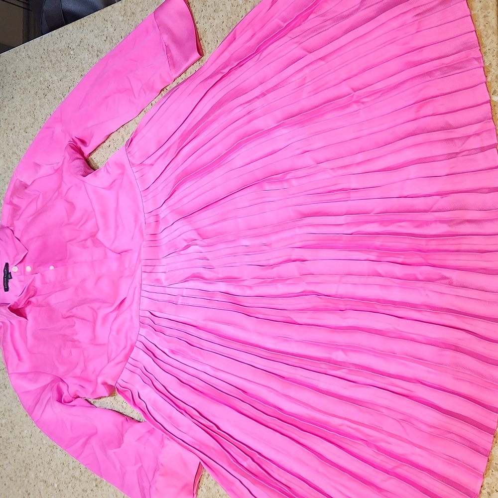 Banana Republic HOT PINK Shirt Dress with Pleated Skirt Detail